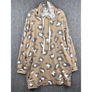 Zenana Hoodie Womens 3X Leopard Print Brown Plus Lightweight Drawstring Pockets